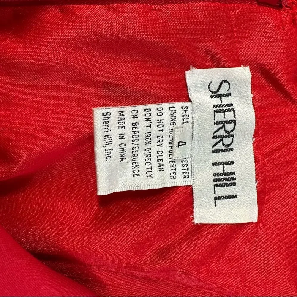 SHERRI HILL Red Lace V-neck with Beaded Waist Sz 4